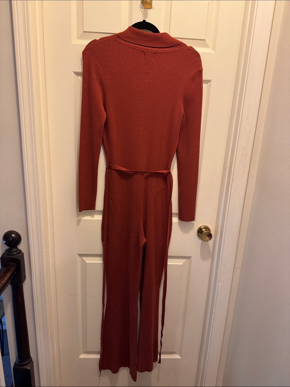Zara Rust-Copper Collared Ribbed Jumpsuit - Picture 3 of 4